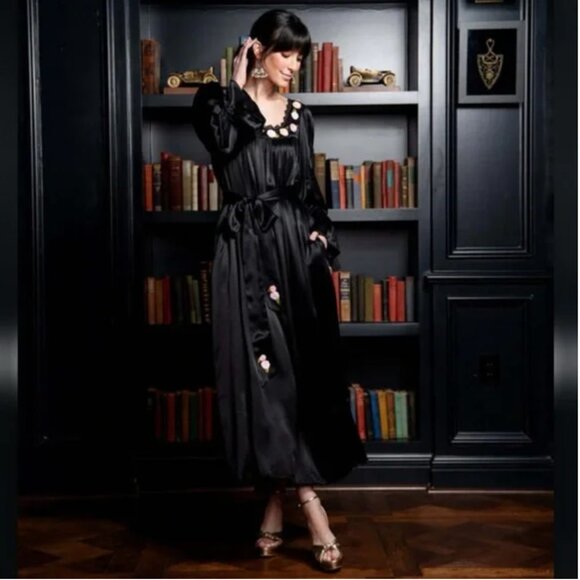 Mi Golondrina Dresses & Skirts - Mi Golondrina Eli Noche y Rosas Black Maxi Dress S NWT